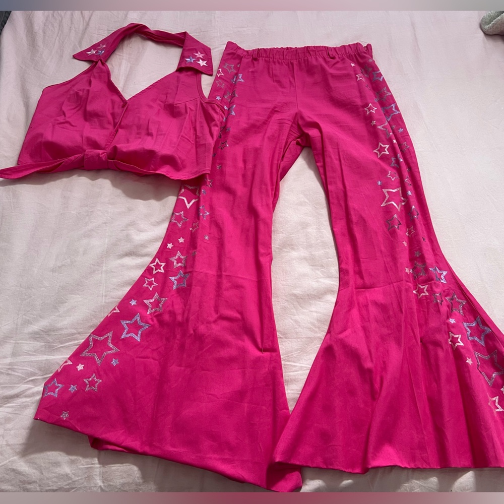 Barbie Cowgirl Women's Hot Pink Star-Embellished Flared Pants Set